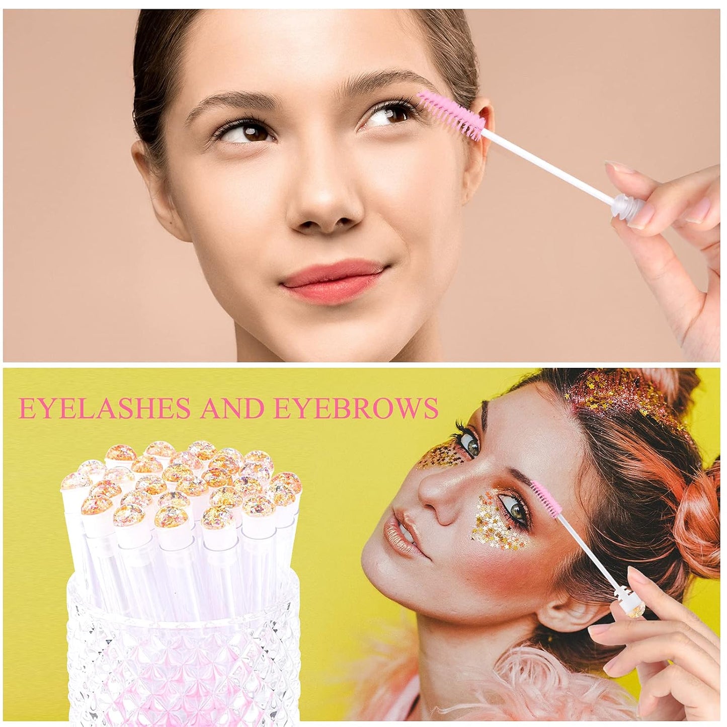 20pcs Eyelash brush Lash Wand Makeup tool Eyelash Extension supplies Cleaning brush Diamond Mascara foil pink