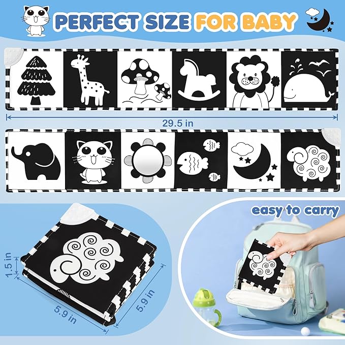 High Contrast Baby Toys for Newborn Development - Tummy Time Black and White Baby Toys for 0-3-6-12 Months - Soft Montessori Visual Stimulation Sensory Infant Book - Shower Gift for Boys Girls