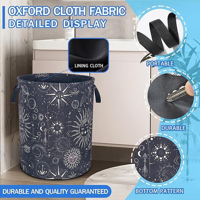 Universe Sun Planet Moon Laundry Basket Stars Celestial Oxford Cloth Laundry Hamper With Handle Foldable Portable Clothes Storage Basket 18.9 X 16.5 Inch Storage Bag For Laundry Room/Bathroom/Bedroom