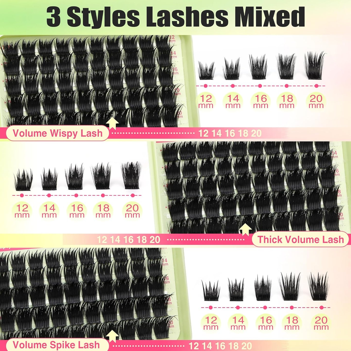 Focipeysa Dramatic Lash Clusters 12-20mm Eyelash Clusters Thick Cluster Lash Extensions Fluffy Lash Extension Volume Individual Eyelashes Extension Salon Effect Lash Extension