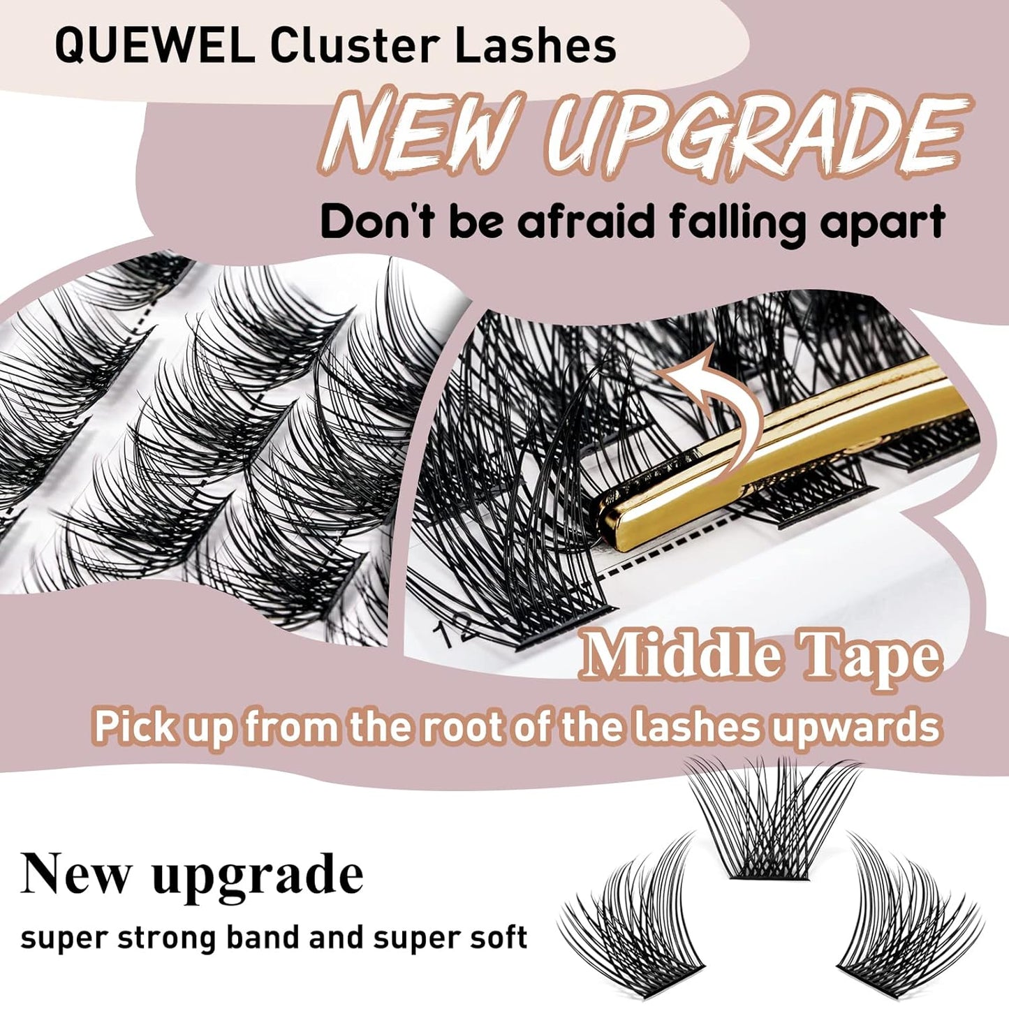 QUEWEL Cluster Lashes 72 Pcs Wide Stem Individual Lashes C/D Curl 8-16mm Length DIY Eyelash Extension False Eyelashes Soft for Personal Makeup Use at Home (natural02-C-16)