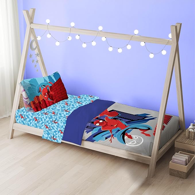 Sunny Side Up Kids Comforter Set Includes Sheets and Pillow Covers - Soft and Cozy Bed Set for Stylish Room Decor, Gray - Spiderman, 4 Piece Toddler Bedding