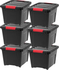 IRIS USA 19 QT Plastic Storage Box with Lid and Latches - 6 Pack - BPA-Free, Garage Organizing Solution, Durable Nestable Stackable Containers, Secure Pull Handle - Black