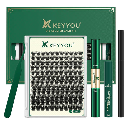 DIY Lash Extension Kit KEYYOU 144pcs Lash Clusters Eyelash Extension Kit with Mascara Brush Bond and Seal Lash Glue Remover Lash Applicators Lash Brush for DIY Lash Extensions (Y24 KIT)