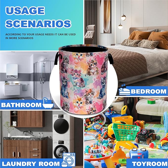 Cute Cat Laundry Basket Pet Animals Oxford Cloth Laundry Hamper With Handle Foldable Portable Clothes Storage Basket 18.9 X 16.5 Inch Storage Bag For Laundry Room/Bathroom/Bedroom/Dormitories
