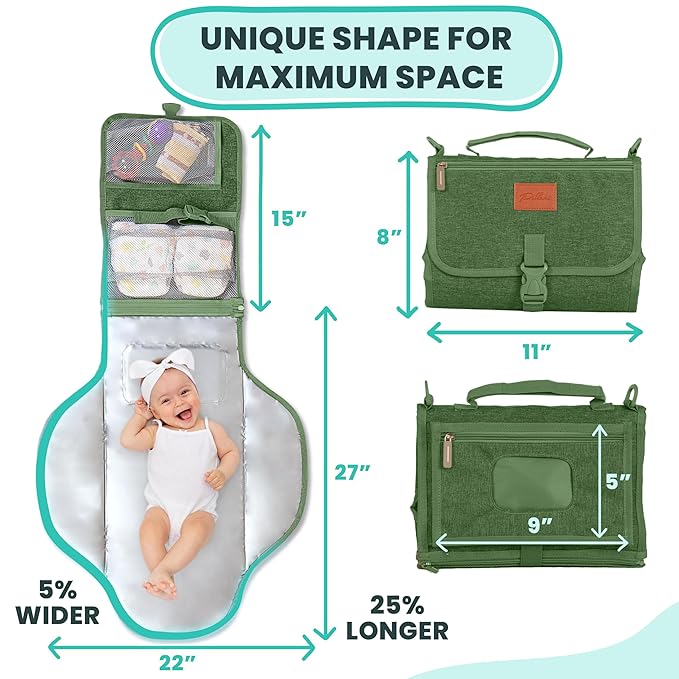Portable Changing Pad for Baby, Travel Diaper Changing Pad for Newborn, Large Waterproof Baby Changing Mat, Foldable & Detachable Diaper Changing Station with Baby Wipes Pockets, Baby Stuff by Pillani