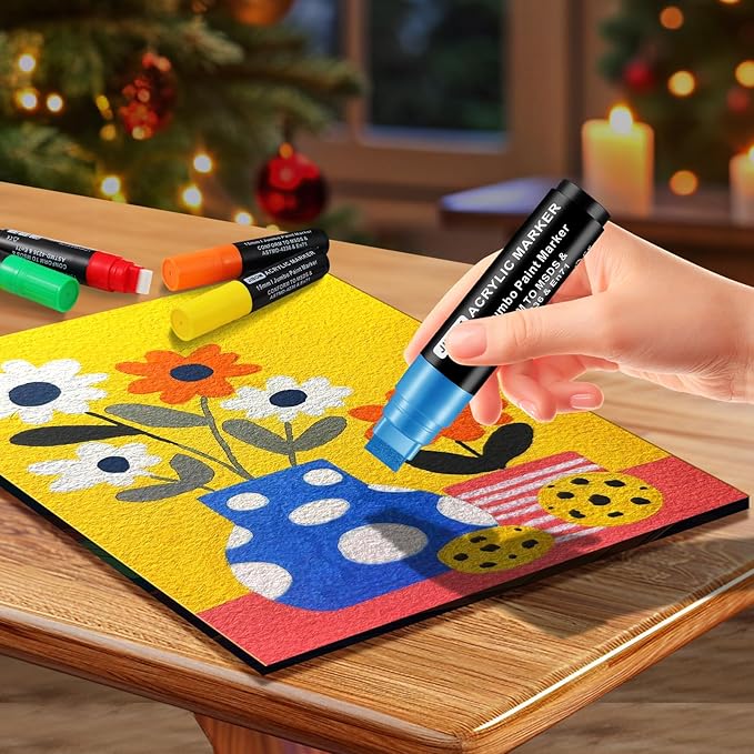 10 Colors Jumbo Acrylic Paint Markers (2 Metallic), 15mm Extra Large Felt Tip Thick Paint Pens for Rock, Wood, Ceramic, Glass, Canvas, Eggs,Pumpkins, Poster Painting Vibrant, Long Lasting Art Supplies