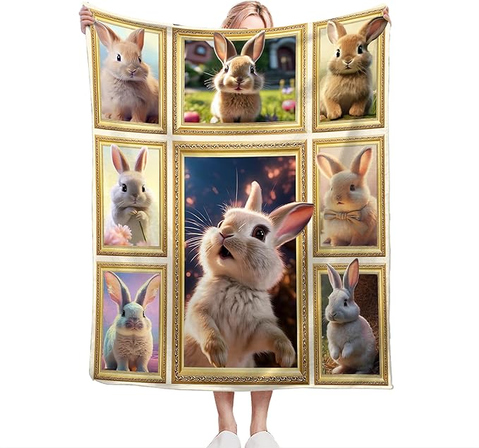 Rabbit Blanket Bunny Gifts for Girls Boys Woman Kids Rabbit Lover Throw Blankets Soft Blanket Warm Fleece Flannel Plush Blankets for Bed Sofa Couch 50"x60"