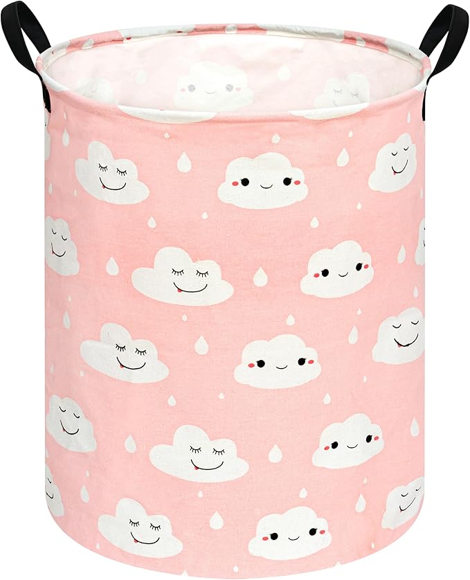 KUNRO Round Laundry Basket Hamper Kids Toys and Clothes Storage Basket Children Gift Basket Baby Toy Organizer Bins for Room Decor (Smile)