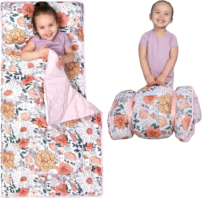 Morxy Toddler Nap Mat with Pillow & Blanket Large Portable Roll Up Nap Mats with Name Tag- Thick Kids Sleep Mat for Daycare, Preschool Travel and Camping for Age 3 and up