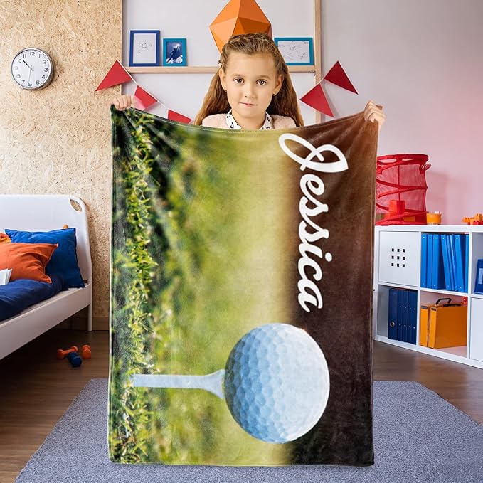Personalized Golf Blanket Name and Number: Custom Golf Throw Blankets Super Soft Flannel Customized Name Softball Gifts for Kids Boys Girls Women Men Golf Lover(40" x 50" for Kids)