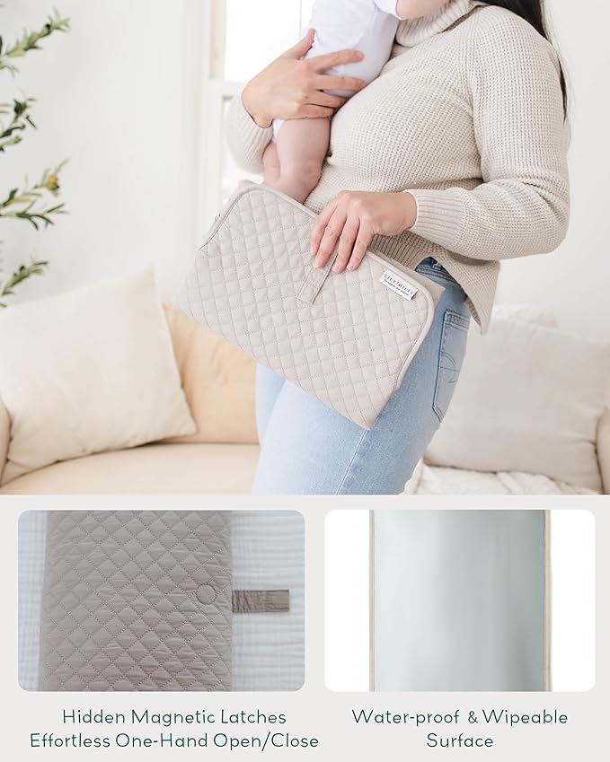 Lily Miles Diaper Changing Pad Portable, Baby Changing Mat with Magnetic Latches, Travel Pad for Diaper Bag, Baby Essentials, Wipeable & Waterproof Mat (Soft Sand, Regular)