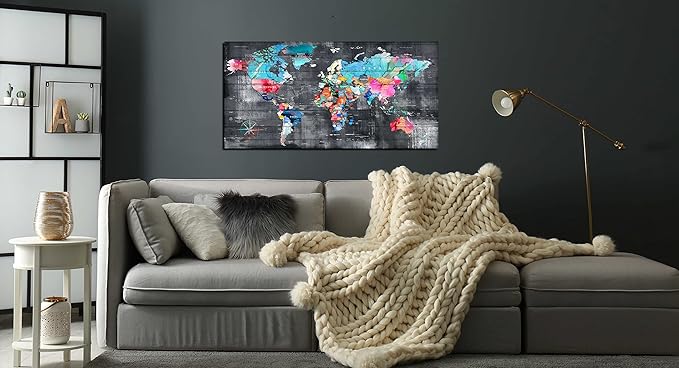 ZHAOSHOP Teal Bedroom Wall-Art - World Map Wall Decor - World Maps For Wall Ready To Hang Size 40" x 20"