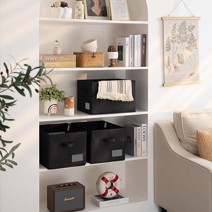 GRANNY SAYS Storage Baskets for Shelves, Fabric Storage Bins for Clothes, Closet Organization Bins, Collapsible Storage Bins with Handles, Decorative Storage Box, Black, Extra Large, 3-Pack