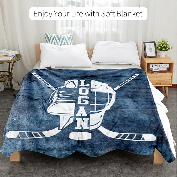 Custom Name Number Hockey Blanket: Personalized Gift for 0-3 Months Baby Nursery Blankets - Toddler Kids Boy Girl Adults Bedding Essentials(50 * 60inch)