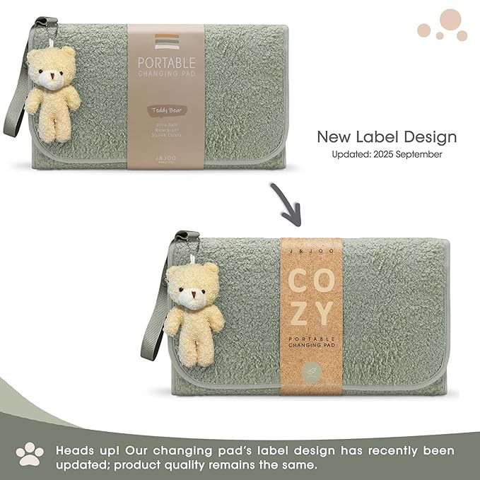 J&Joo Portable Diaper Changing Pad - Ultra Soft, Extra Padded, Waterproof Baby Changer Travel Essential, EZ Access Mesh Pockets, Gift for Baby Shower, Newborn Girls and Boys, 0-12 Months