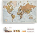 Canvas World Map with Cork Pin Board - English Lettering - Decorative Wall Decoration for All Rooms - Canvas Pictures with World Map Motif (70x50 cm, Pattern 14)