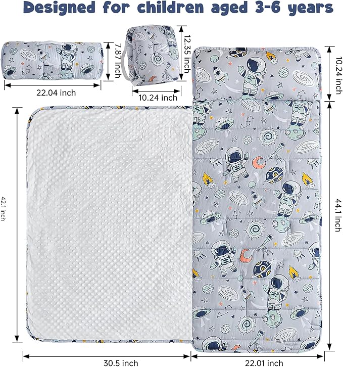 DJY Toddler Nap Mat,Kid Slumber Bag with Removable Pillow & Minky Blanket,Soft Sleeping Mat Perfect for Daycare,Preschool,Kindergarten,Travel