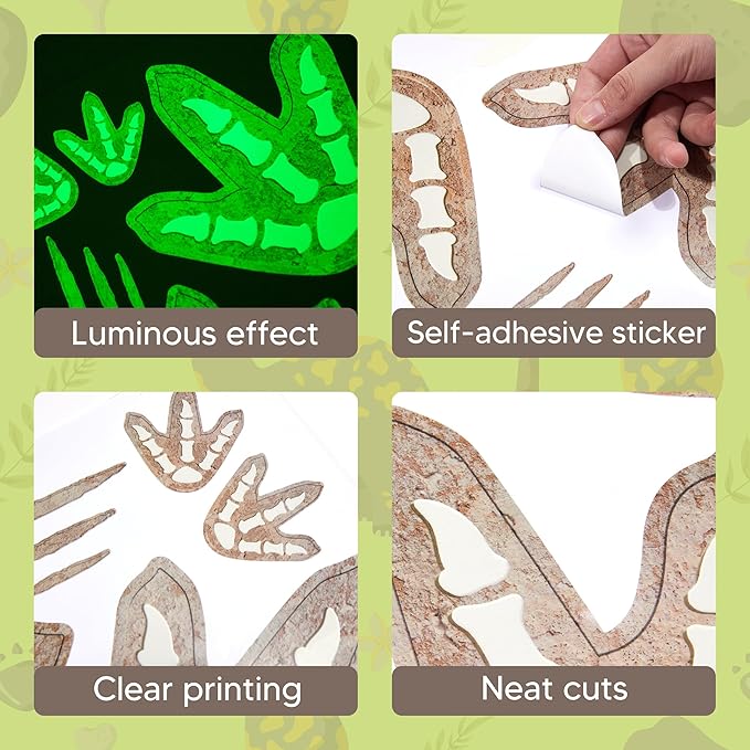 Glow in The Dark Dinosaur Footprints Wall Decals, Peel and Stick Cute Dino Track Stickers for Kids, Removable Dinosaur Wall Stickers for Baby Nursery Bedroom