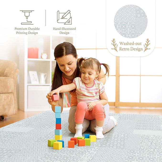 PopsyKosy Premium Baby Floor Play Mat - Thick & Cushioned 0.5 inch Playroom Foam Mat, Non-Toxic Odorless - 6 Tiles - Spacious 6x4 ft. - Stylish & Large, Waterproof for Kids & Toddlers - Totem Gray