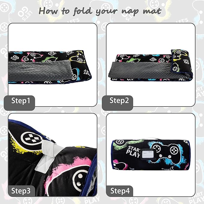 MORAIS Toddler Nap Mat with Pillow and Blanket, 52" x 20" Lightweight and Soft Nap Mat for Preschool, Daycare, Travel Sleeping Bags