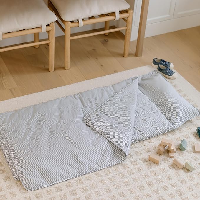 Organic Toddler Nap Mat – 100% Cotton Kids Washable Sleeping Mat & Detachable Pillow – Sleeping Bag with Soft 1.5” Pad – Ideal Nap Mat for Daycare, Preschool, & Sleepovers
