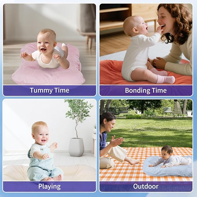 Baby Lounger 0-24 Months 100% Cotton,Soft & Breathable Tummy Time Mat for Newborn Infant Play Mat,Babies Essentials Gifts,Gray(Lounger Cover Included)