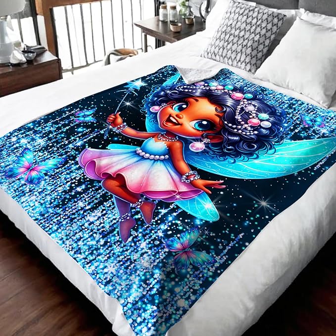 Girls Blanket Fairy Throw Gift for Toddler Kids Daughter Birthday - 30x40 Inches Lightweight Soft Black Throw Blankets for Sofa Couch Bedroom Trip