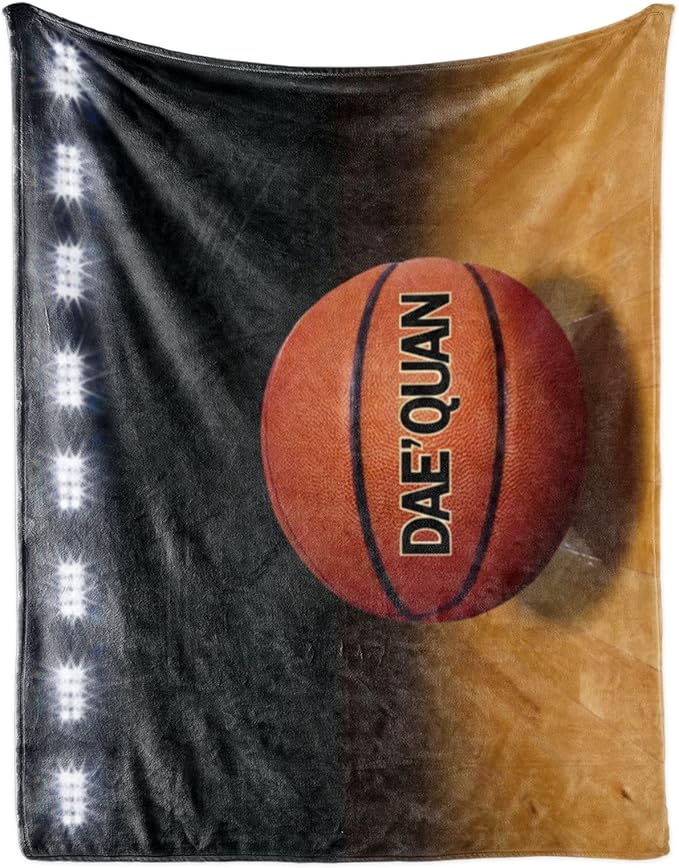 Personalized Baby Balll Soft Blanket: Custom Kids Basketball Design Blanket with Name and Number - Bedding Gifts for Infants Toddlers Adults 60x80inch