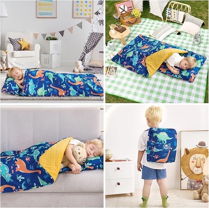 DJY Toddler Nap Mat,Kid Slumber Bag with Removable Pillow & Minky Blanket,Soft Sleeping Mat Perfect for Daycare,Preschool,Kindergarten,Travel