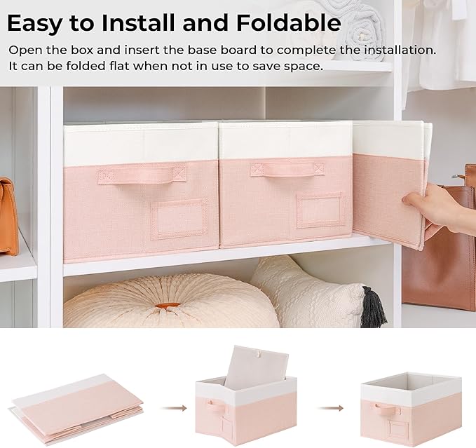 GRANNY SAYS Storage Baskets for Organizing, Fabric Storage Bins for Shelves, Closet Storage Boxs, Clothing Storage and Organization, Decorative Storage Bins, Pink&Ivory, Large, 3-Pack