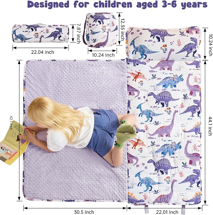DJY Toddler Nap Mat,Kid Slumber Bag with Removable Pillow & Minky Blanket,Soft Sleeping Mat Perfect for Daycare,Preschool,Kindergarten,Travel