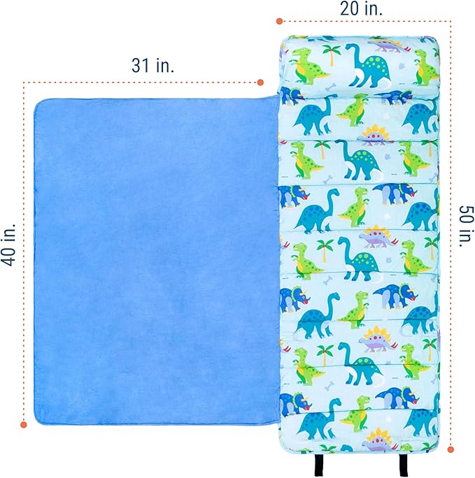Wildkin Kids Original Nap Mat – Cozy Kids Sleep Mat with Pillow, Ideal for School & Travel - Dinosaur Land