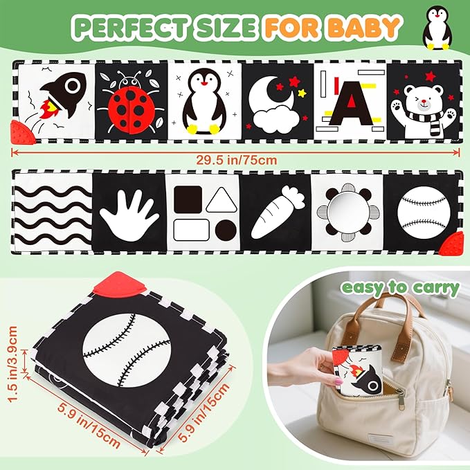 High Contrast Baby Toys for Newborn, Tummy Time Black and White Baby Toys for 0-6 Months, Soft Montessori Visual Stimulation Sensory Infant Book, Boy Girl Shower Gift Christmas Stocking Stuffers