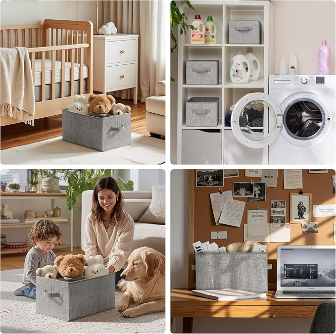 GRANNY SAYS Storage Baskets for Shelves, Fabric Storage Bins with Handles, Collapsible Storage Boxes, Closet Storage Bins, Organizers and Storage, Gray, Large, 3-Pack