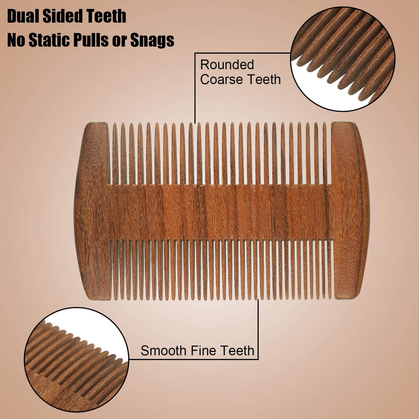 3 Pieces Beard Comb for Men Natural Sandalwood Wooden Mustaches Combs