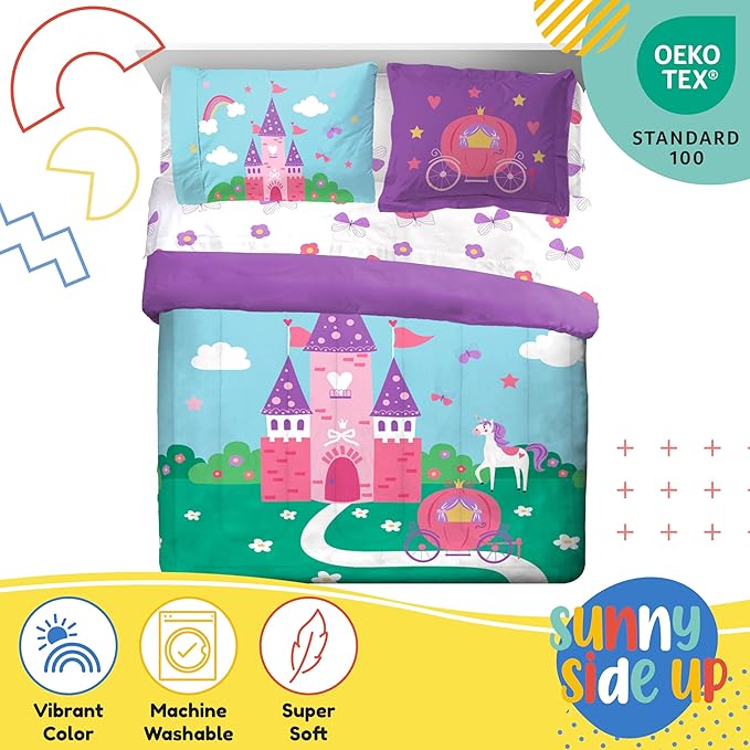 Sunny Side Up Magic Castle Full Comforter Set - 7 Piece Kids Bedding Includes Comforter, Sheets & Pillow Cover - Super Soft Floral Microfiber Bed Set