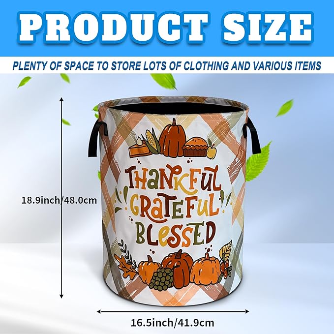 Thankful Grateful Blessed Laundry Basket Oxford Cloth Laundry Hamper With Handle Foldable Portable Clothes Storage Basket 18.9 X 16.5 Inch Storage Bag For Laundry Room/Bathroom/Bedroom/Dormitories