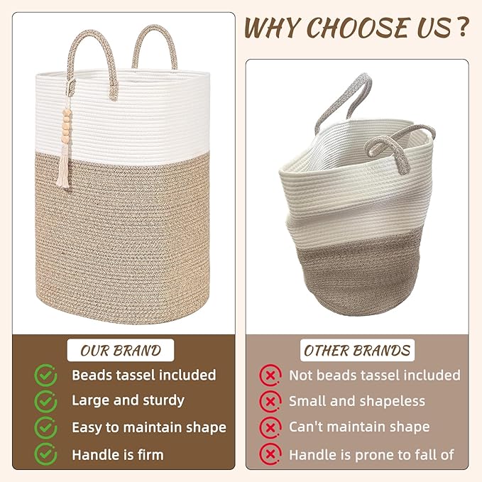 Woven Laundry Basket for Clothes, 100L Large Rectangle Laundry Hampers with Beads Tassel, Nursery Storage Basket for Toys, Tall Dirty Clothes Hamper for Bedroom Aesthetic, Laundry Room Organization