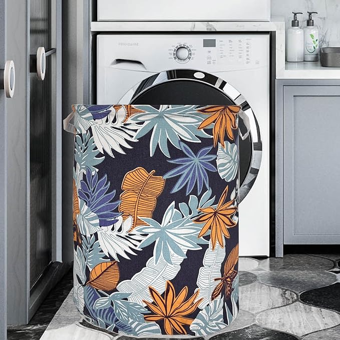 Merdes 19.7’’ Waterproof Foldable Laundry Hamper, Dirty Clothes Laundry Basket, Linen Bin Storage Organizer for Toy Collection (Plant Leaf)