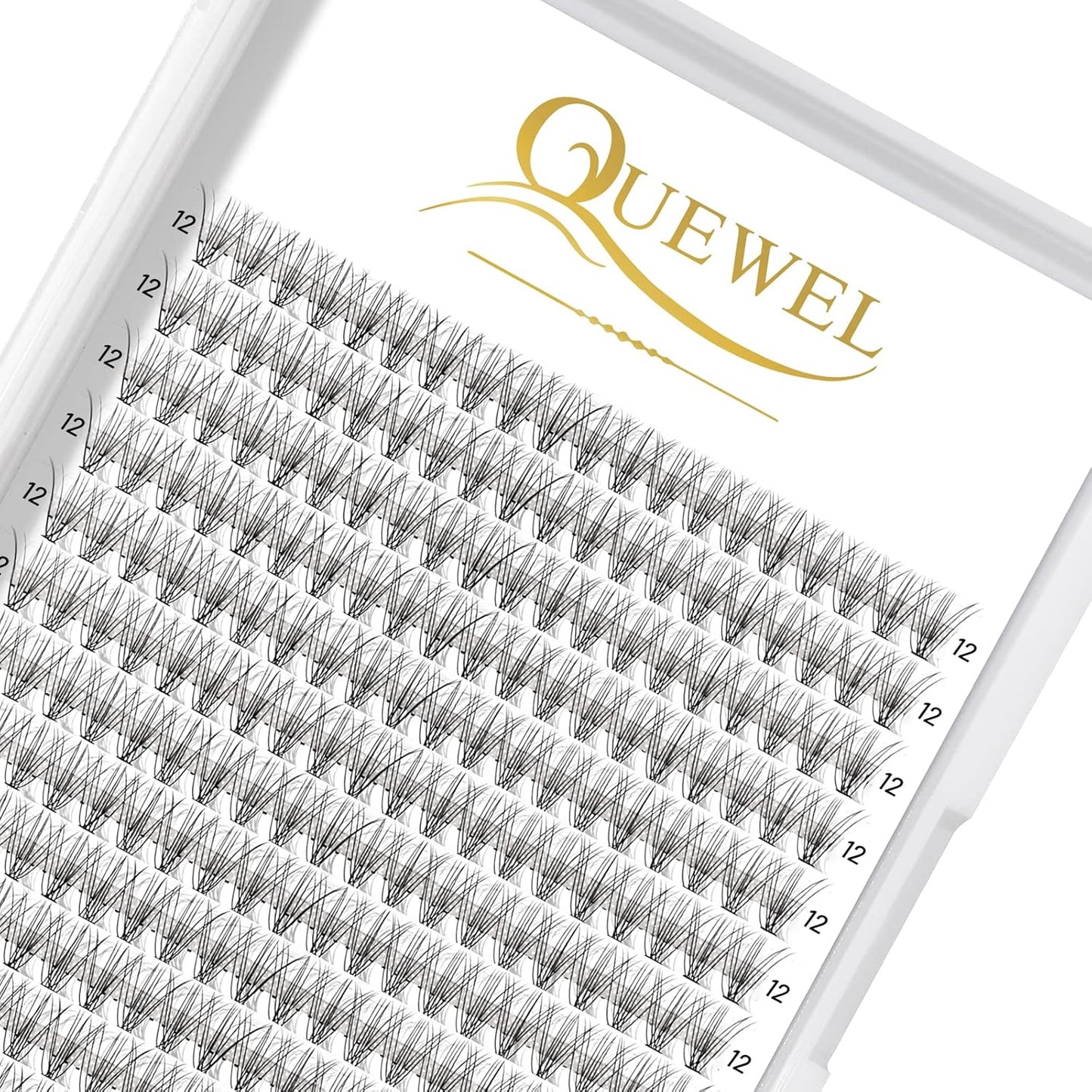 QUEWEL Cluster Lashes 240Pcs Individual Lashes 10D 0.10D Curl 12mm Knot-Free Lash Extensions Clusters Lashes Soft&Natural False Eyelashes Individual DIY Eyelash Extension at Home(10D 0.10D 12)