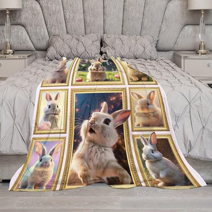 Rabbit Blanket Bunny Gifts for Girls Boys Woman Kids Rabbit Lover Throw Blankets Soft Blanket Warm Fleece Flannel Plush Blankets for Bed Sofa Couch 50"x60"