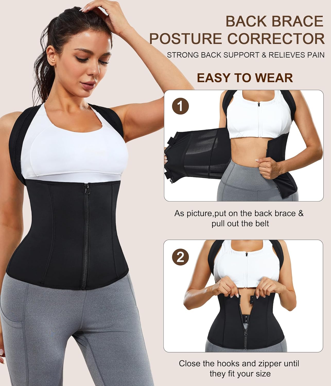 URSEXYLY Women Back Braces Posture Corrector Waist Trainer Vest Tummy Control Body Shaper for Spinal Neck Shoulder and Upper Back Supports (S, Black)