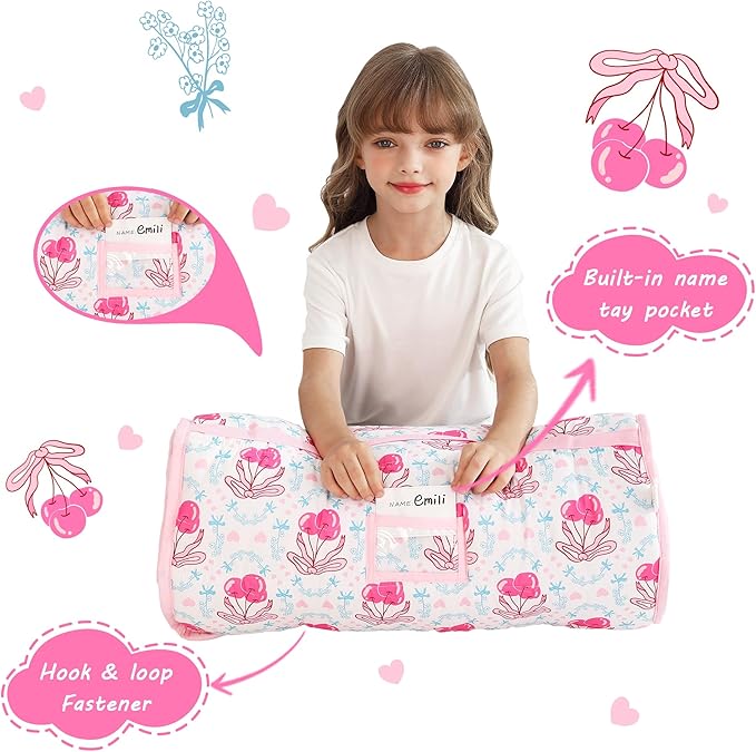 Toddler Nap Mat with Pillow and Blanket, Extra Large Rolled Napping Mats,Slumber Bags for Boys Girls,Kids Sleeping Bag for Daycare, Preschool Travel Camping