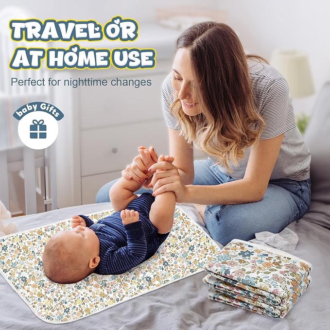 Baby Diaper Changing Pad – 31.5" x 21.5" Extra Large Waterproof Absorbent Portable Changing Mat, Reusable Changing Pad Liner for Travel or at Home Use(Floral1)