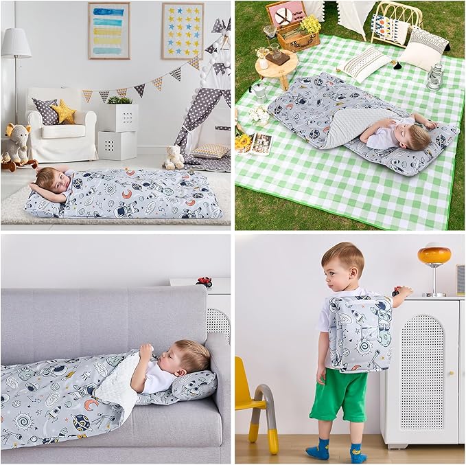 DJY Toddler Nap Mat,Kid Slumber Bag with Removable Pillow & Minky Blanket,Soft Sleeping Mat Perfect for Daycare,Preschool,Kindergarten,Travel