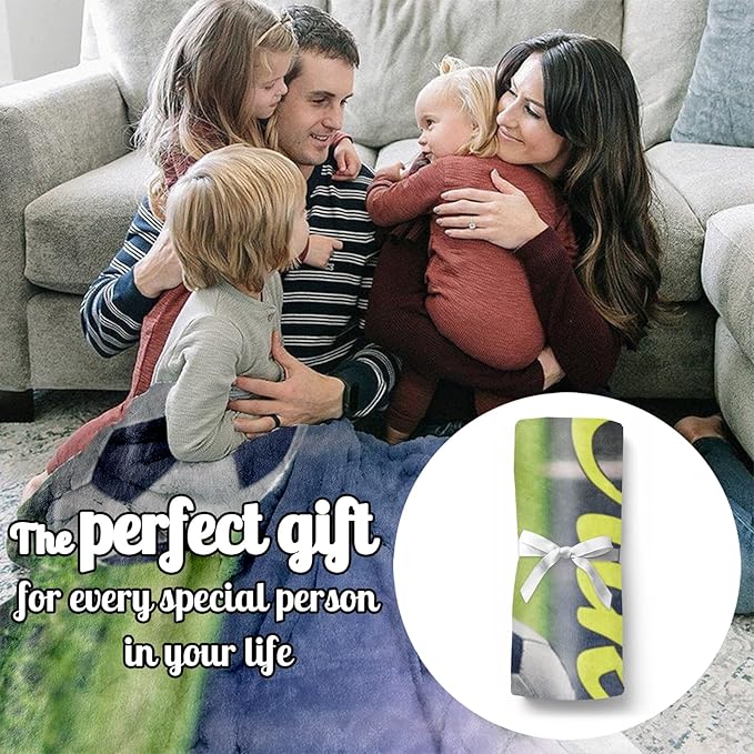 Personalized Baby Balll Soft Blanket: Custom Kids Soccer Design Blanket with Name and Number - Bedding Gifts for Infants Toddlers Adults 60x80inch