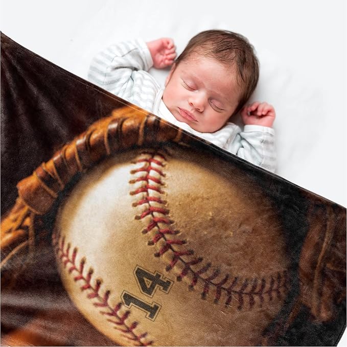 Custom Baby Soft Blanket: Personalized Bedding for Kids Softball Ball Throw Blankets - Perfect Newborn Gift Infant Swaddling Blanket with Name 30x40inch