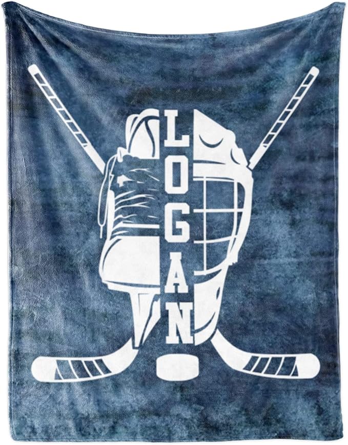 Custom Name Number Hockey Blanket: Personalized Gift for 0-3 Months Baby Nursery Blankets - Toddler Kids Boy Girl Adults Bedding Essentials(50 * 60inch)
