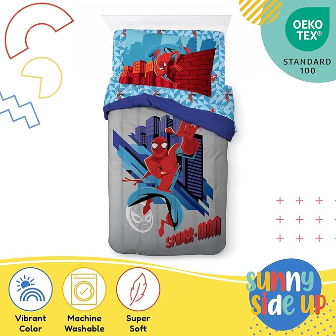 Sunny Side Up Kids Comforter Set Includes Sheets and Pillow Covers - Soft and Cozy Bed Set for Stylish Room Decor, Gray - Spiderman, 5 Piece Twin Bedding